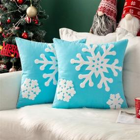 img 4 attached to MIULEE Pack of 2 Snowflake Embroidered Throw Pillow Covers - Festive Christmas Decor for Couch, Sofa, Bedroom, Car (Blue, 18x18in)
