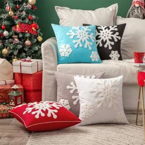 img 1 attached to MIULEE Pack of 2 Snowflake Embroidered Throw Pillow Covers - Festive Christmas Decor for Couch, Sofa, Bedroom, Car (Blue, 18x18in)
