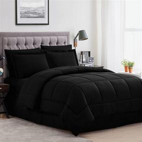 img 4 attached to 8-Piece Comforter Set Bag Fashion Design Bed Sheets with 2 Pillowcases, 2 Shams & Bed Skirt - All-Season Warmth, Queen Size, Dobby Black by Sweet Home Collection