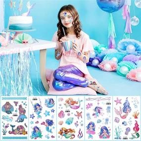 img 1 attached to 🦋 Konsait Glitter Temporary Tattoos for Girls - 24 Sheets of Butterfly, Mermaid, Fairy, and Flower Tattoo Stickers for Kids - Waterproof Fake Tattoos for Birthday Party Favors, Goodie Bags, and Party Fillers