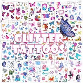 img 4 attached to 🦋 Konsait Glitter Temporary Tattoos for Girls - 24 Sheets of Butterfly, Mermaid, Fairy, and Flower Tattoo Stickers for Kids - Waterproof Fake Tattoos for Birthday Party Favors, Goodie Bags, and Party Fillers
