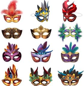 img 4 attached to 🎭 Mardi Gras Paper Masks: Colorful Carnival Parade Feather Face Masks for Masquerade Party - Fun New Orleans Novelty Masks for Boys and Girls Costume Party Favors