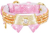 🐱 petshome cat and small dog collar - adjustable pu leather collar with bling rhinestones and cute bow logo