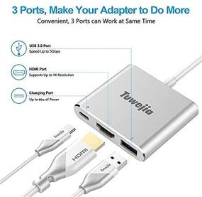 img 2 attached to 🔌 Tuwejia USB C to HDMI Multiport Adapter - USB 3.1 Gen 1 Thunderbolt 3 to HDMI 4K Video Converter with USB 3.0 Hub and PD Quick Charging Port - Enhances Large Projection Capability