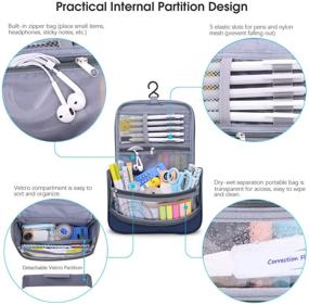 img 3 attached to Aiscool Big Capacity Pen Pencil Case Holder Bag Pen Organizer Pouch Stationery Box Oxford Cloth Dry-Wet Separation Portable Travel Hanging Bag Toiletry Bag For School Home Office (Blue)