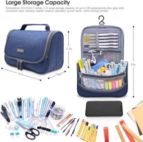 img 2 attached to Aiscool Big Capacity Pen Pencil Case Holder Bag Pen Organizer Pouch Stationery Box Oxford Cloth Dry-Wet Separation Portable Travel Hanging Bag Toiletry Bag For School Home Office (Blue)