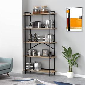 img 4 attached to SMAGREHO 5 Tier Industrial Bookshelf: Stylish Open Wood Bookcase with Metal Frame for Living Room, Bedroom, and Office Décor