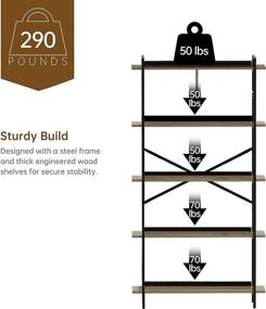 img 2 attached to SMAGREHO 5 Tier Industrial Bookshelf: Stylish Open Wood Bookcase with Metal Frame for Living Room, Bedroom, and Office Décor