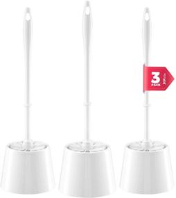 img 4 attached to JIGA 3 Pack Toilet Brush and Holder Set - Sturdy White Bathroom Toilet Bowl Brush with Caddy - Effective Stiff Bristles for Powerful Cleaning