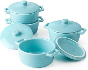 img 3 attached to 🥣 Sweese 510.402 Turquoise Porcelain Ramekins Set of 4 - 7 Ounce Round Mini Casserole Dish with Lid