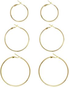 img 4 attached to Set of 3 Pairs of Hypoallergenic 925 Sterling Silver Post Thin Loop 💎 Hoop Earrings for Women, 14K Gold Plated – Perfect for Girls Looking for Big Hoops