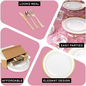 img 2 attached to 🎉 Party Bargains 125 Disposable Plastic Dinnerware Set - Gold Settings for 25 Guests