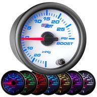 🔧 glowshift 30 psi turbo boost/vacuum gauge kit - white 7 color - mechanical hose & t-fitting - white dial - clear lens - car & truck - 2-1/16" 52mm logo