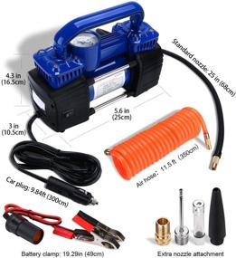 img 3 attached to HONGNAL Portable Air Compressor Tire Inflator, 150PSI Car Air Pump Compressor 12V DC with 4 Nozzle Attachments, LED Light, Air Hose, Battery Clamp for Inflating Car Tires, Bicycles, Trucks & Inflatables