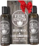 🧔 viking revolution beard wash & conditioner set: argan & jojoba oils for softening, smoothing & strengthening beard growth - natural peppermint and eucalyptus scent - beard shampoo w/ beard oil (5 oz) logo