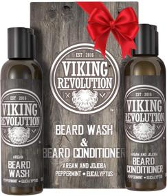 img 4 attached to 🧔 Viking Revolution Beard Wash & Conditioner Set: Argan & Jojoba Oils for Softening, Smoothing & Strengthening Beard Growth - Natural Peppermint and Eucalyptus Scent - Beard Shampoo w/ Beard Oil (5 oz)