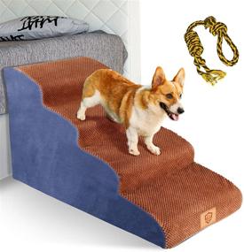 img 4 attached to Topmart High Density Foam Dog Steps 4 Tiers - Extra Wide Deep Pet Steps for Older Dogs, Injured Pets, and Cats with Joint Pain - Non-Slip, Soft Foam Dog Ramp for Bed