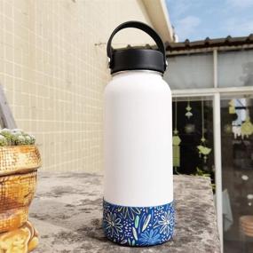 img 3 attached to 🌸 Premium Silicone Sleeve Boot for Hydro Flask, Yeti, Simple Modern & More - 32oz/40oz Wide Mouth Water Bottle - Flower Blue design - BPA Free & Anti-Slip Cover