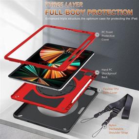 img 3 attached to 📱 GEEKSDOM iPad Pro 12.9 Case 2021 5th Gen: Heavy Duty Shockproof Cover for iPad Pro 12.9 Inch 5th/4th Gen - Military Grade - Pencil Holder - Rotating Stand - Hand/Shoulder Strap - Red