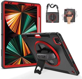 img 4 attached to 📱 GEEKSDOM iPad Pro 12.9 Case 2021 5th Gen: Heavy Duty Shockproof Cover for iPad Pro 12.9 Inch 5th/4th Gen - Military Grade - Pencil Holder - Rotating Stand - Hand/Shoulder Strap - Red