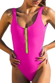 img 1 attached to 👙 CHYRII Women's Sexy Zip-Front Low-Back High-Cut One-Piece Swimsuit - Stylish Bathing Suit