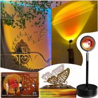 🌅 sundown lamp illuminated sunset décor - trendy teen room aesthetics, home bedroom wall lightning, led sunset red halo projection lamp & 12 butterfly stickers in gold, sunset hour lighting perfect gift for teenage girls логотип