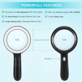 img 3 attached to 🔍 Lighted Magnifying Glass-10X Handheld Reading Magnifier Glass with 12 LED Lights - Ideal for Seniors & Kids - Large and Real Magnifying Lens for Reading, Soldering, Inspection, Coins, Jewelry, Exploring