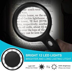 img 2 attached to 🔍 Lighted Magnifying Glass-10X Handheld Reading Magnifier Glass with 12 LED Lights - Ideal for Seniors & Kids - Large and Real Magnifying Lens for Reading, Soldering, Inspection, Coins, Jewelry, Exploring
