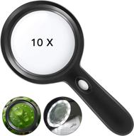 🔍 lighted magnifying glass-10x handheld reading magnifier glass with 12 led lights - ideal for seniors & kids - large and real magnifying lens for reading, soldering, inspection, coins, jewelry, exploring logo