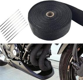 img 1 attached to 🏍️ Foneso 2 inch x 50 feet Black Motorcycle Exhaust Heat Wrap Roll - Fiberglass Heat Shield Tape with Stainless Ties (2 Roll + 24 Ties Kit)