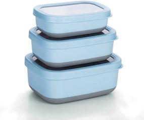 img 4 attached to 🥡 Lille Home Premium Stainless Steel Food Containers/Bento Lunch Box Set - Anti-Slip Exterior, 3 Sizes (470ML, 900ML, 1.4L), Leakproof, BPA Free, Portion Control - Blue