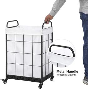 img 2 attached to 🧺 White Laundry Hamper, Heavy Duty with Lockable Rolling Wheels; Durable and Collapsible Clothes Basket, Detachable Liner Bag & Metal Handle