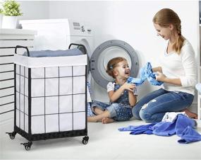 img 3 attached to 🧺 White Laundry Hamper, Heavy Duty with Lockable Rolling Wheels; Durable and Collapsible Clothes Basket, Detachable Liner Bag & Metal Handle