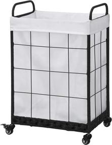 img 4 attached to 🧺 White Laundry Hamper, Heavy Duty with Lockable Rolling Wheels; Durable and Collapsible Clothes Basket, Detachable Liner Bag & Metal Handle