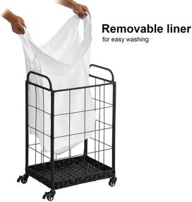 img 1 attached to 🧺 White Laundry Hamper, Heavy Duty with Lockable Rolling Wheels; Durable and Collapsible Clothes Basket, Detachable Liner Bag & Metal Handle