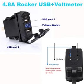 img 4 attached to Switchtec 4.8 Amps Dual USB Rocker Switch Style Charger with Blue Voltmeter for Boats, RZR 900, RZR 1000, Ranger, Mobile Home, RV, Spyders, Maverick, SxS, Golf Cart, Off Road Vehicles, RV, Side by Sides: Efficient Charging Solution for Various Outdoor Vehicles