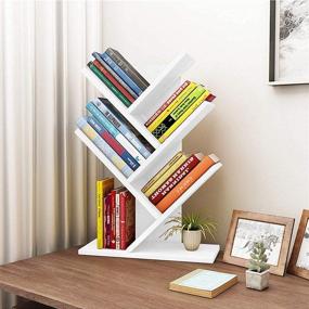 img 1 attached to 📚 4-Layer Floor Standing Bookshelf for Books, Magazines, CDs, and Photo Albums - Real Wooden Desktop Organizer and Office Storage Rack (White)