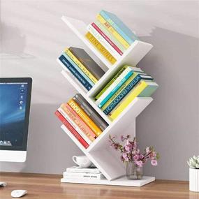 img 3 attached to 📚 4-Layer Floor Standing Bookshelf for Books, Magazines, CDs, and Photo Albums - Real Wooden Desktop Organizer and Office Storage Rack (White)