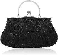 👛 black ssmy large clutch bag - beaded sequin flower design for evening purse logo