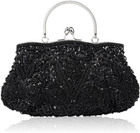 img 1 attached to 👛 Black SSMY Large Clutch Bag - Beaded Sequin Flower Design for Evening Purse