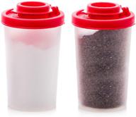 🧂 moisture-proof salt and pepper shakers: large set of 2 for camping, picnics, and outdoors | airtight spice dispenser with clear plastic and red lids logo