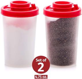 img 1 attached to 🧂 Moisture-Proof Salt and Pepper Shakers: Large Set of 2 for Camping, Picnics, and Outdoors | Airtight Spice Dispenser with Clear Plastic and Red Lids