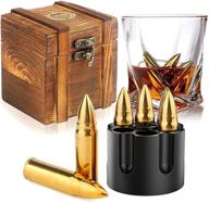 chouggo whiskey stones gift set for men with vintage wooden case, stainless steel bullet-shaped ice cubes - 6 pack, cool gifts for men - birthday and christmas gift ideas logo