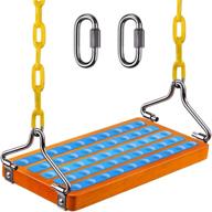 seleware 17.5-inch x 8.2-inch non-slip wooden swing seat - hanging wooden tree swing seat with 65-inch metal chain, plastic coated and snap hook - swing set for adults and kids - indoor and outdoor playground, backyard - blue logo