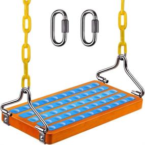 img 4 attached to SELEWARE 17.5-inch X 8.2-inch Non-Slip Wooden Swing Seat - Hanging Wooden Tree Swing Seat with 65-inch Metal Chain, Plastic Coated and Snap Hook - Swing Set for Adults and Kids - Indoor and Outdoor Playground, Backyard - Blue