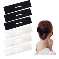 🎀 set of 6 hair bun makers for women and girls - easy diy donut bun maker with fast cloth magic clip - create perfect french twist buns (3 black, 3 white) logo