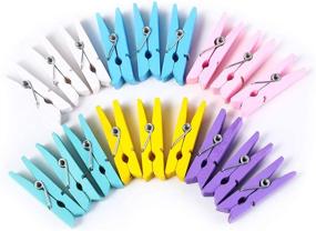 img 4 attached to 120 Pcs Colorful Pastel Wooden Clothespins with Twine and Storage Bag - Paper Craft House Mini - Choice of Colors