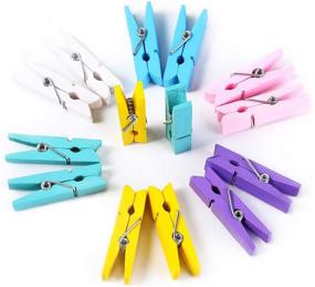 img 3 attached to 120 Pcs Colorful Pastel Wooden Clothespins with Twine and Storage Bag - Paper Craft House Mini - Choice of Colors