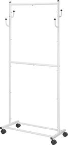 img 3 attached to White Double Rod Clothes Garment Rack with Wheels, 4 Hooks - Simple Trending Rolling Clothing Organizer