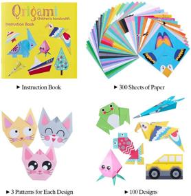 img 3 attached to 🎨 300 Vibrant Origami Papers Kit for Kids Crafts: Includes 100 Origami Objects, Instruction Book, Gift Box – Ideal for Beginners, Children, and Adults to Discover the Joy of Handmade Origami Creation